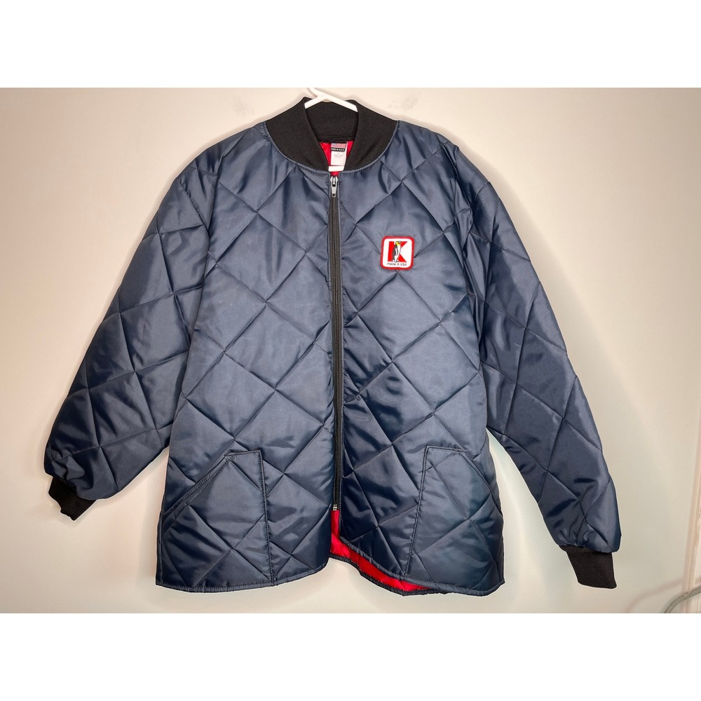 1980s K Brand Penguin Blue Quilted Windbreaker Workwear Cooler Bomber Jacket XL